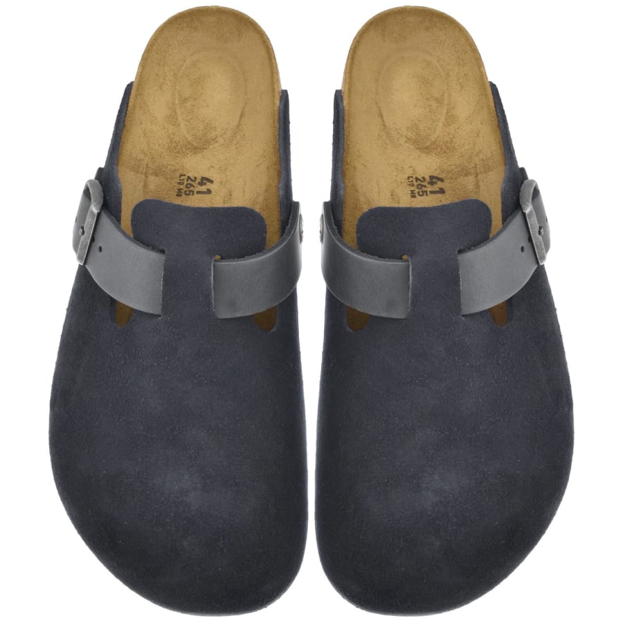 Birkenstock Boston Mixed Leather Mules Navy Mainline Menswear Denmark